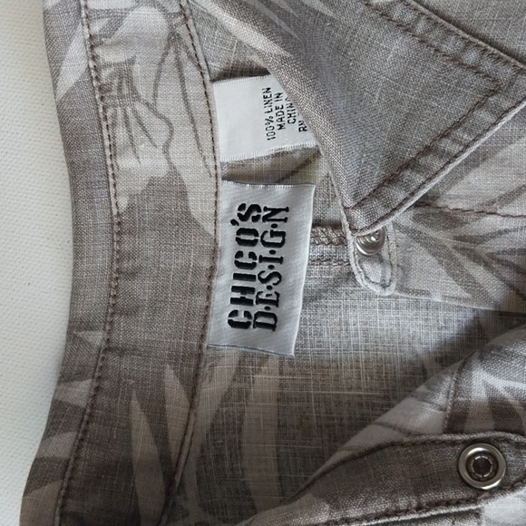 CHICOS Linen Crop Top ShirJac  Khaki Snaps Vacation Size Medium - Picture 8 of 8